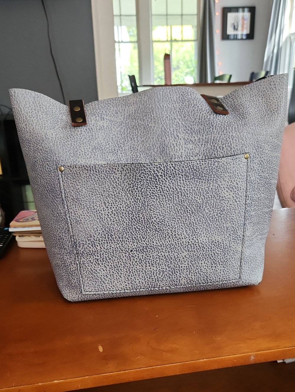 Portland Leather Goods Pebbled Blue Leather Tote